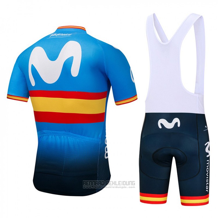 2018 Fahrradbekleidung Movistar Champions Spanien Blau Trikot Kurzarm und Tragerhose